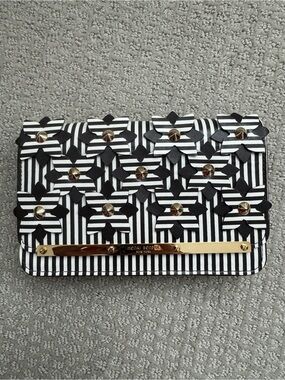 Henri Bendel Brown and White Floral Appliqué Crossbody Clutch